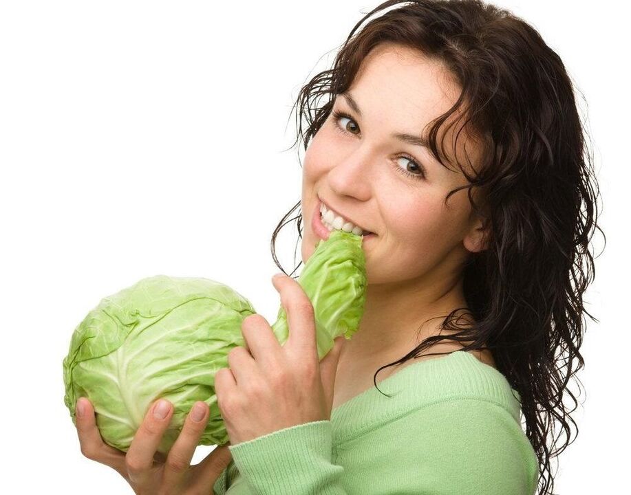 The girl eats cabbage to enlarge the breast